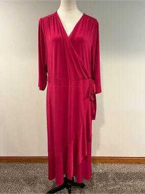 Lane Bryant raspberry color fake Wrap plus size Midi Dress size 18/20